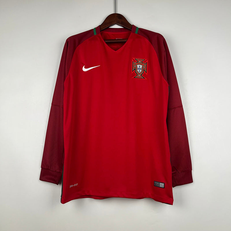Camiseta Portugal Retro 2016 Manga Larga Rojo