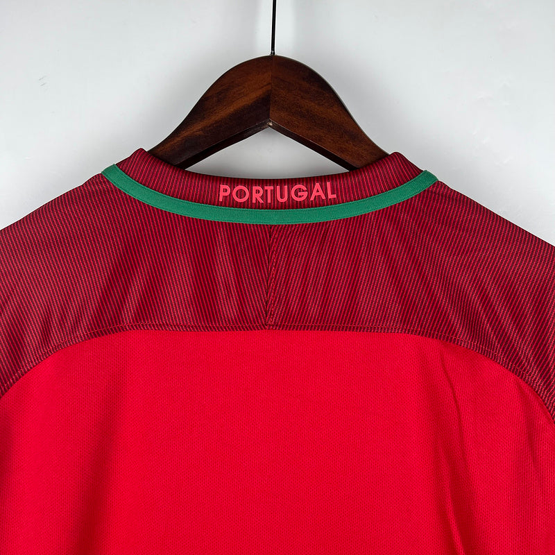 Camiseta Portugal Retro 2016 Manga Larga Rojo