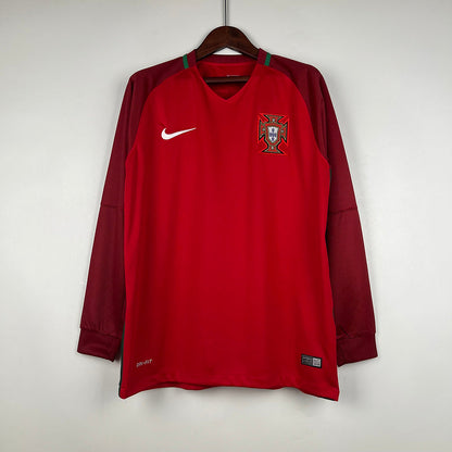Camiseta Portugal Retro 2016 Manga Larga Rojo
