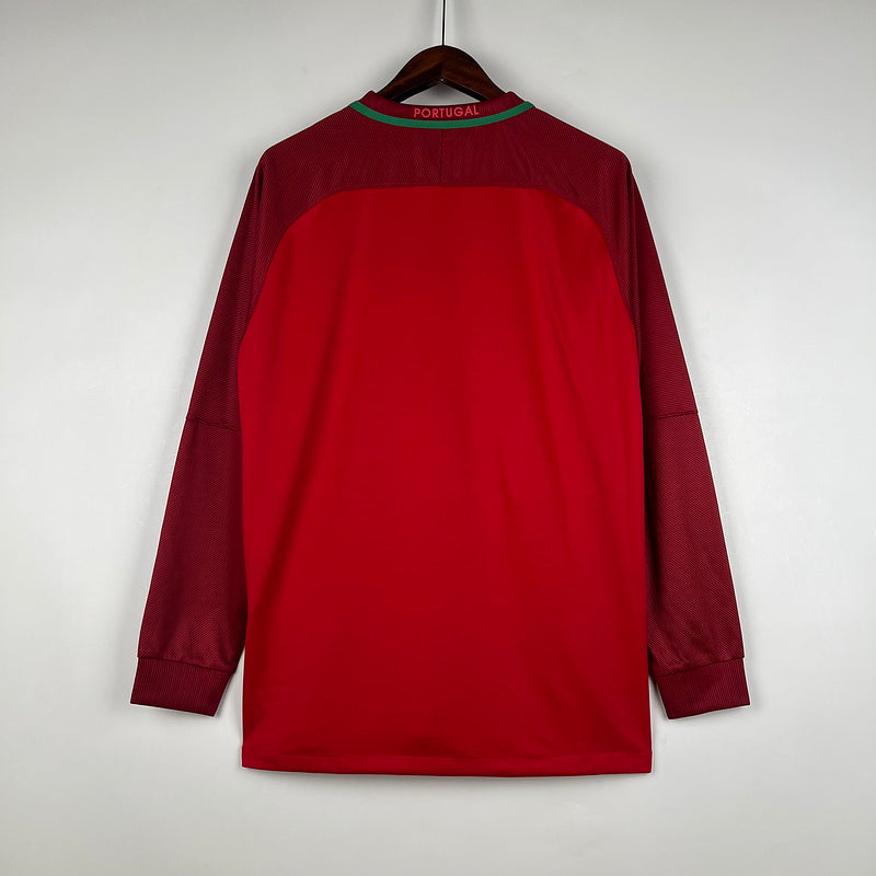 Camiseta Portugal Retro 2016 Manga Larga Rojo