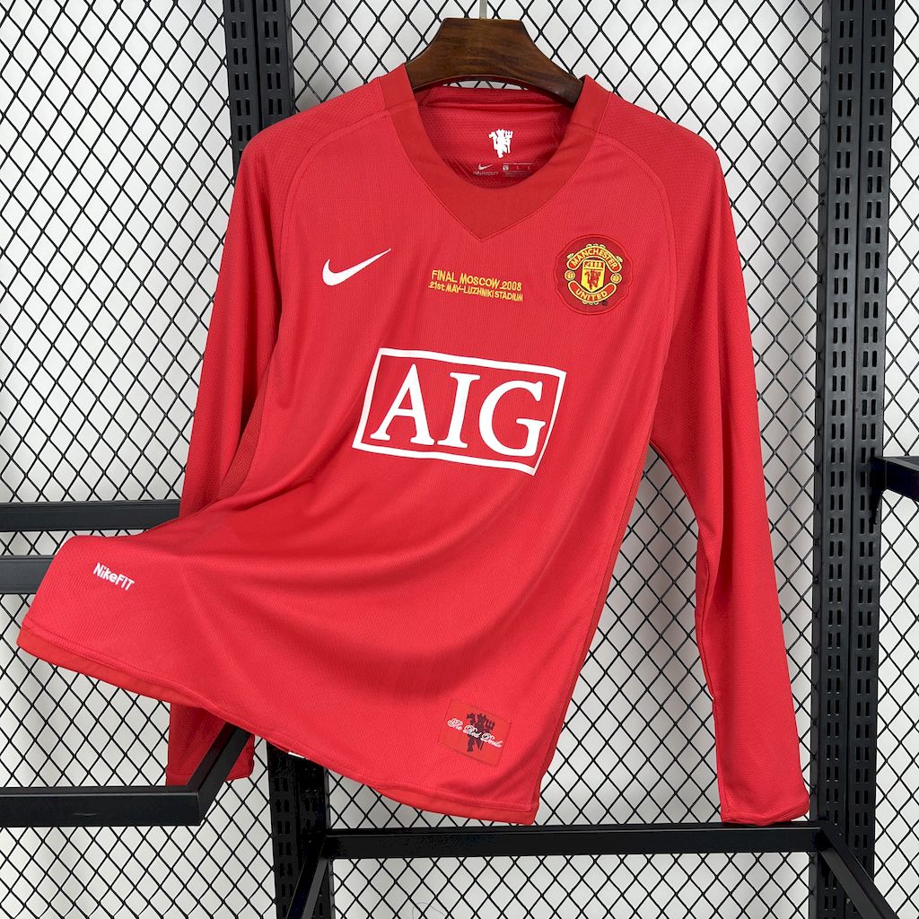 Camiseta do Manchester United Manga Larga Retrô 2007/08 Primera Equipación UCL